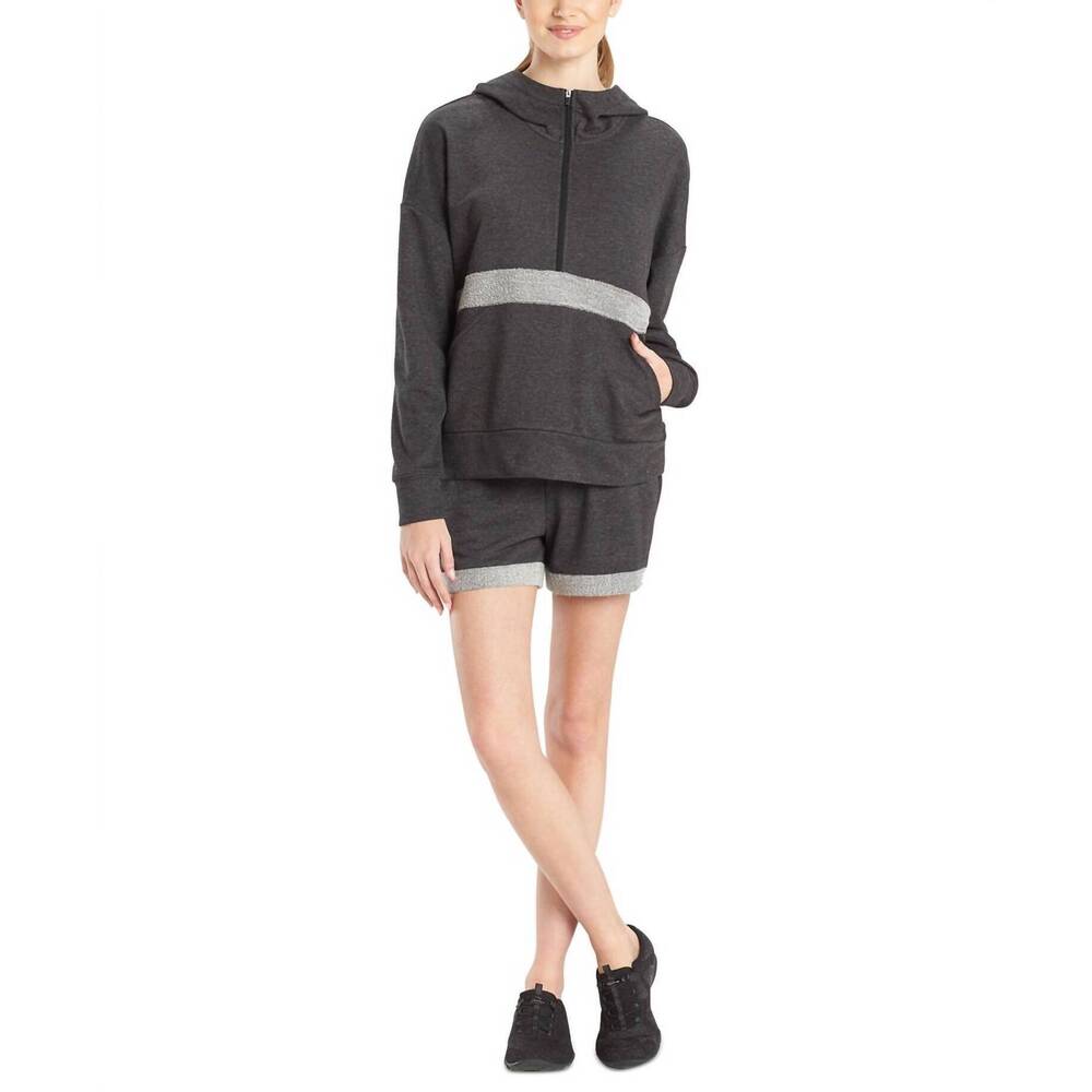 NEW JOSIE NATORI chi french terry active half-zip top in heather black